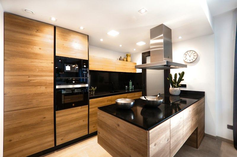 Kitchen with warm wood cabinets